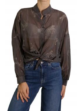 Camicia con collo alla coreana e tigri 